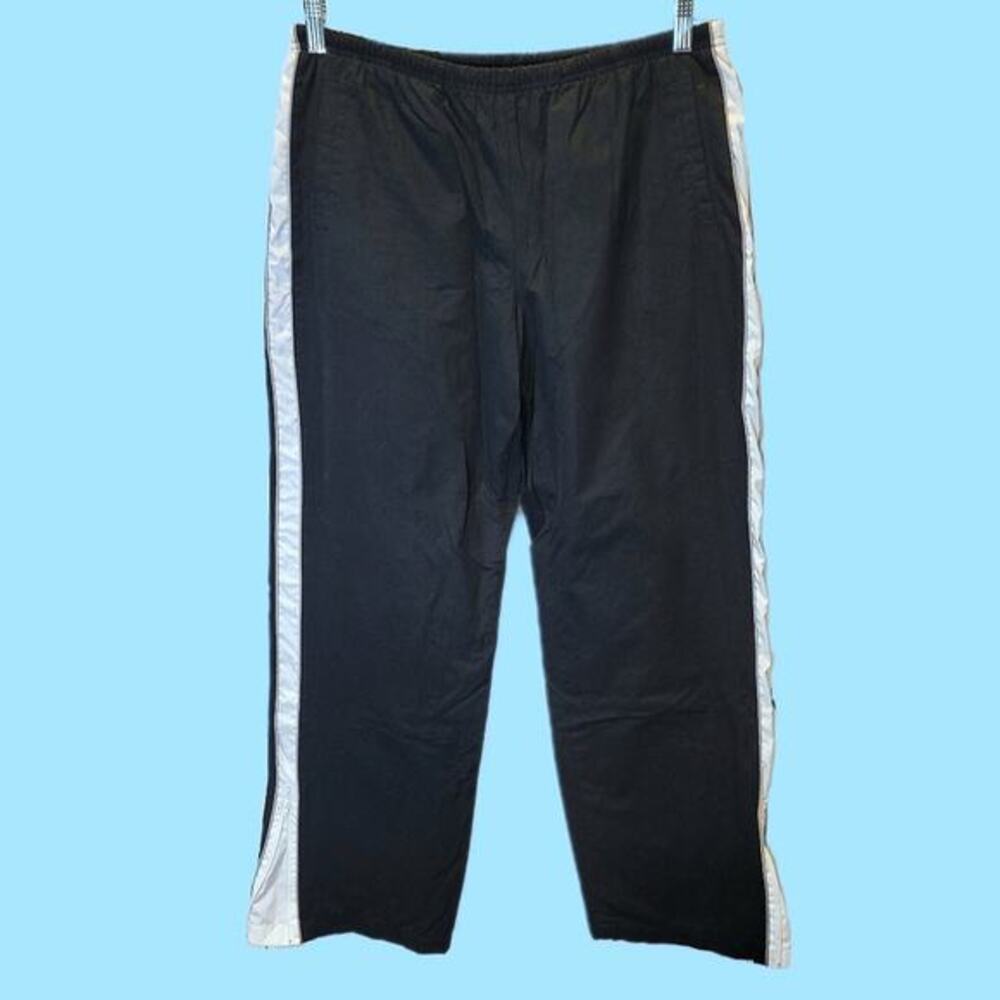 VTG GAP Track Pants Lined Womens 12 Side Stripe Black‎ Wide Leg Zip Cuff 90s Y2K